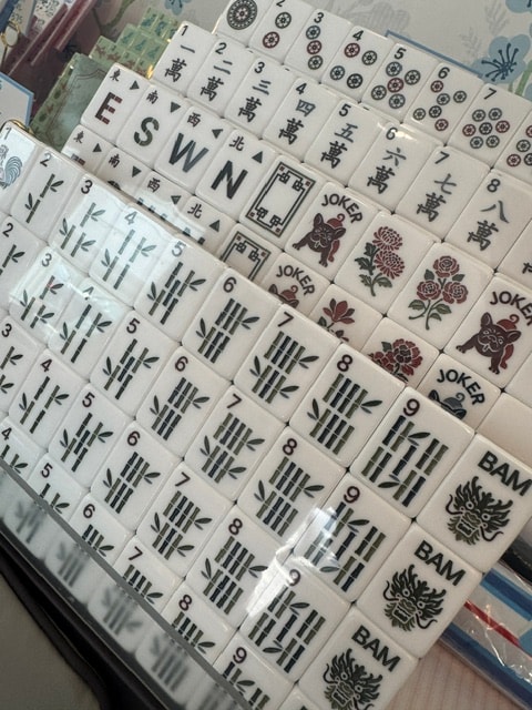 Vintage mahjong tiles and rulebook