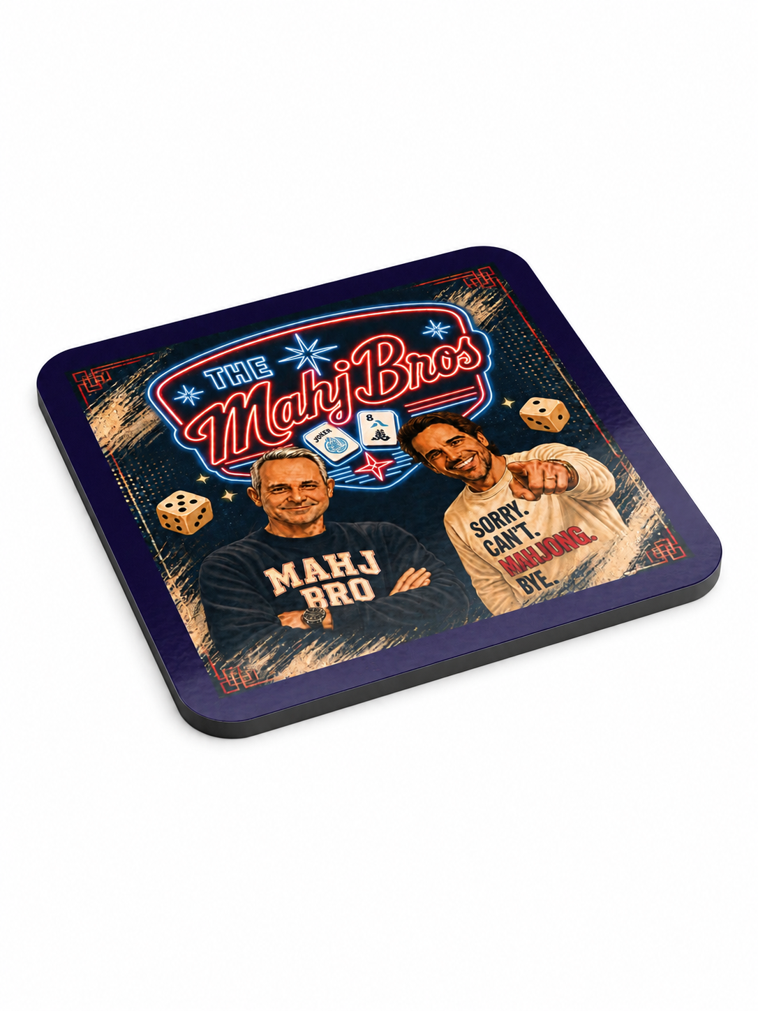 The Mahj Bros Glossy Corked Coaster